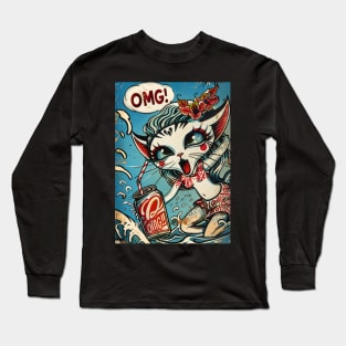 Surfing Cat OMG! Long Sleeve T-Shirt